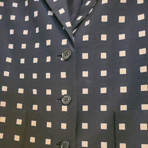 David Hayes For Neiman Marcus Black W/ Beige Square Pattern Silk Blazer Jacket - Picture 2 of 6